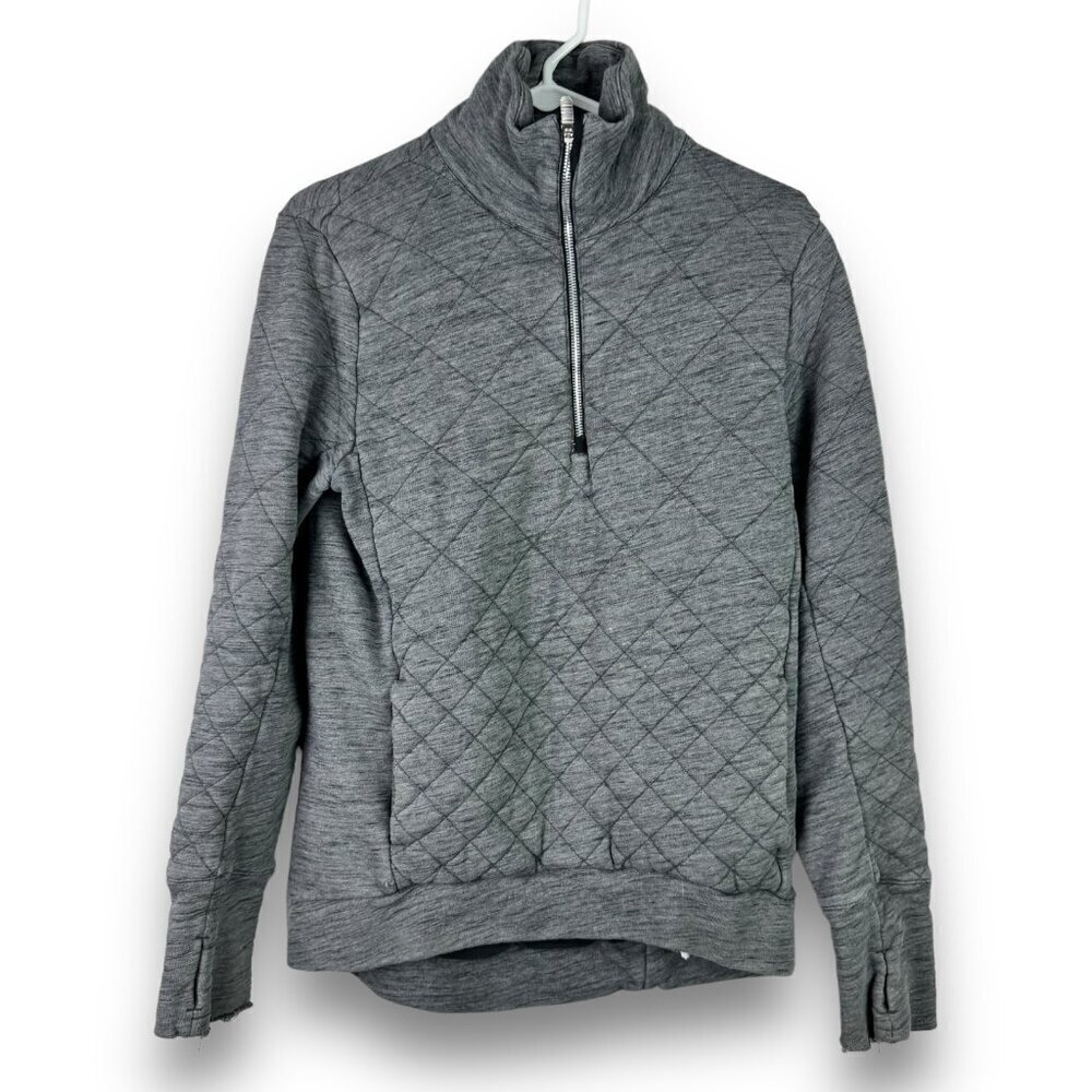 Lululemon Forever Warm Jacket Womens Sz 4 Gray Quilted 1/4 Zip Up - DAMAGED